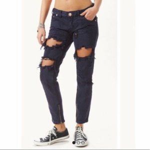 One Teaspoon Navy Wash Distressed Denim Jeans